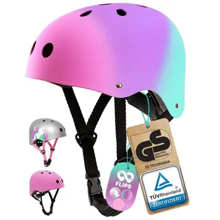 99flips Fahrradhelm Kinder Mädchen - Skaterhelm Mädchen - Kinderfahrradhelm für Skateboard, Inliner, Scooter & BMX - Kinder Helm Skater Helm Kleinkind - Größe S/M Tricolor