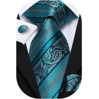 Krawatte Einstecktuch Set Herren Hochzeitsfeier Blaugrüner Stirpe
