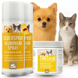 Erste Hilfe Set Hunde Wundspray Hund Silberspray Hund & Lebertran Zinksalbe 2x0,1 0,25l Wund Spray Katze - Lebertran-Zinksalbe bei Wunder Haut mit Zink für Tiere I Zinksalbe Wundsalbe Katze Juckreiz