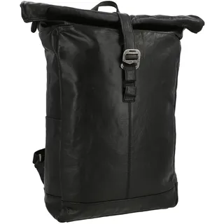 Gusti Rolltop Leder - Bendik Kurierrucksack Rucksack Lederrucksack Vintage Cityrucksack Outdoorrucksack Laptoptasche Wanderrucksack Schwarz Leder - 29 x 50 x 13 cm