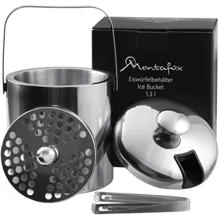 Montafox Edelstahl Eiswürfelbehälter 1,3 Liter Doppelwandig Eiswürfelkühler 100% BPA frei Eiseimer Eiswürfel Aufbewahrung Eiskübel Isoliert