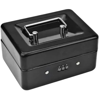 Gathukila Metall-Münzbox mit abschließbarer Ablageschale, kleine Münzbox mit Zahlenschloss, 15 x 12 x 7,7 cm, Schwarz