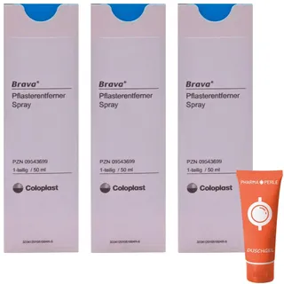 Brava Pflasterentferner Spray 3x 50 ml I Sanftes Entfernen von Stomaversorgung & Kleberesten I silikonbasiert, alkoholfrei, hautfreundlich & schnelltrocknend I Spar-Set plus Pharma Perle give-away