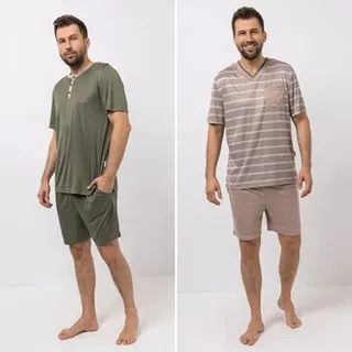 MEN'S TOUCH 2 Pyjama-Sets Mikrofaser Shirt, 1/2-Arm Shorty, Dehnbund