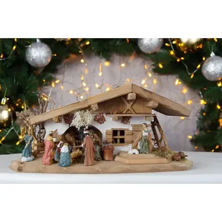 Krippenbaustudio Böhner Traditionelle Weihnachtskrippe Winn inkl. 11-tlg. Figurensatz K 111, Maße Krippe: ca. 30 x 10 x 14 cm