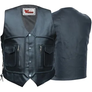German Wear, Leder Motorrad Kutte Lederweste Bikerweste Motorradweste Weste Schnürung Schwarz, Größe:60