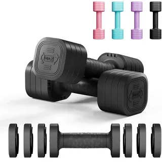 Dripex Hanteln Set Verstellbare Hanteln 1 Paar 5kg x2 oder 2,5kg x2, Schnell justierbare 6 Hantelplatten mit einem Gewicht von 0,5 kg oder 0.25 kg (Schwarz 2.5 kg x2)