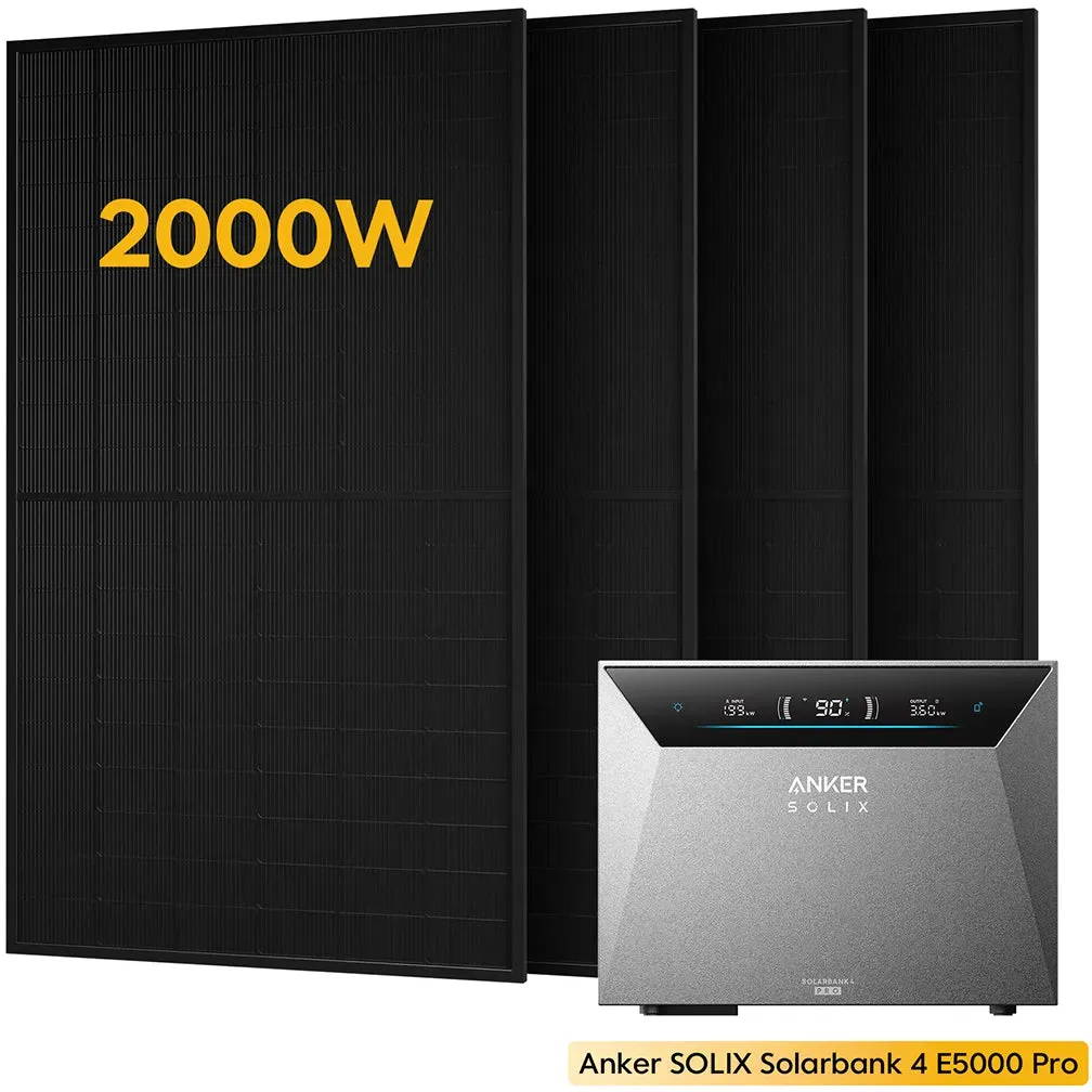 Anker SOLIX Solarbank 4 E5000 Pro, mit 4 x 500 Bifaziale Solarmodule, by Powerness - 5kWh / Pre-Sale Special: Gratis Smart Meter Gen 2 / Standardversand