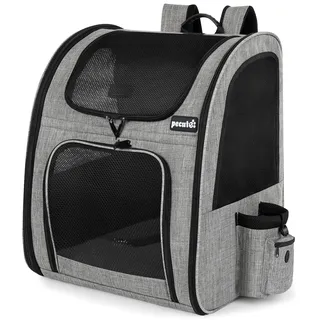 pecute Haustier Rucksack mit Netzfenster XL für 6-10 kg, Tragbare und Faltbare Katzentasche, Atmungsaktive und Leichte Hundetasche, Wasserdichtes Oxford-Tuch mit Viel Platz, Multifunktionales Grau