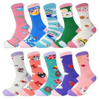 TUUHAW Socken 23-26 Mädchen 10 Paar Haussocken Kinder Socken Mit Motiv Baby Socken 12-18 Monate Bunte Socken Kindersocken Mädchen Socken Baumwolle Lange Socken Witzige Socken Motiv Socken - 23-26