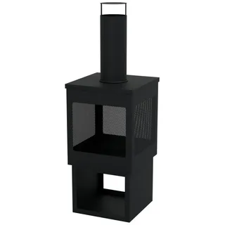 HAGO Feuerstelle Gartenkamin eckig Terrassenofen Gartenofen Stahl Schwarz Schürhaken schwarz