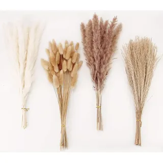 RYAN 100 Stücke Pampasgras Deko Trockenblumen Pampasgras Getrocknet Natürlich Deko Boho Pampas Grass mit Flauschigem Wedel für Hochzeits Blumenarrangements Heimdekorationen