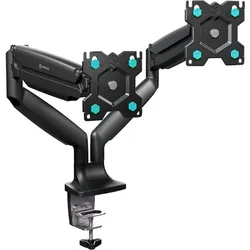 ONKRON Dual Monitor Halterung für 13-32 Zoll bis 9 kg (x2), Tischhalterung VESA 75x75 & 100x100, schwenkbar, neigbar, drehbar, Schwarz G200-B