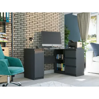 home collective Eckschreibtisch mit 3 Schubladen, 1 Tür und Einlegeboden, 150x87x76 cm, Anthrazit - Grau