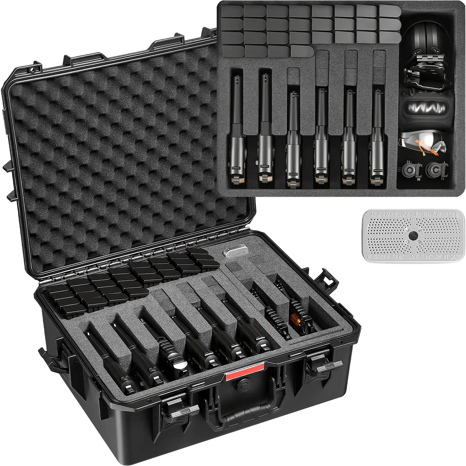 VEVOR Hartschalenkoffer für 8 Pistolen, Pistolenkoffer mit XPE-Schaumstoffeinlage 556x455x225 mm, Wasserdichter Kurzwaffenkoffer mit Anpassbarem Innenraum & Tragegriff, für Pistole Objektive Kamera