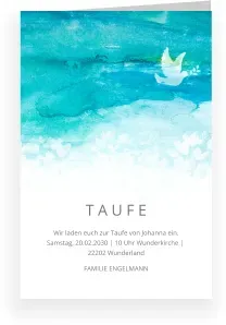 Einladungskarte Taufe: Aquarelltaube - Taufe mit Foto in Türkis