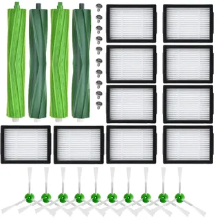 Ersatzteile Kits für iRobot Roomba i7 i7+ i3 i3+ i4 i4+ i6 i6+ i8 i8+ j7 j7+ E5 E6 Saugroboter,4 Gummibürsten,10 HEPA-Filter,10 Seitenbürsten,10 Schrauben,Roomba Replacement Parts Zubehörset