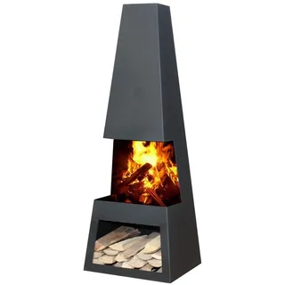 Ben&Camilla Gartenkamin Pular in Schwarzem Stahl 122 x 44 x 37 cm | extra robust & rostfrei | Feuerschale Feuerkorb Terrassenofen Gartenofen Feuerstelle Feuersäule Feuerskulptur