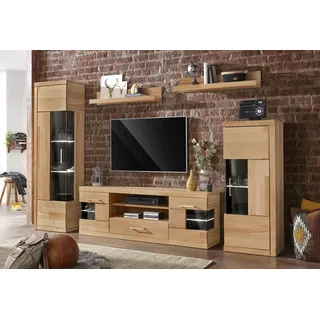 Home Affaire »Ribe,Set-5 St.,Oberplatten massiv,viel Stauraum«, (Set, 5 St.), Glaseinsatz aus gehärtetem Glas,Böden teilweise versetzbar