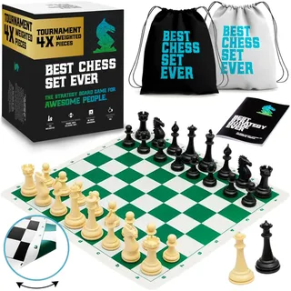 Best Chess Set Ever 4X - Großes Schachspiel mit 20" Silikonbrett (beidseitig & faltbar), König 11,4 cm, vierfach gewichtet - hochwertiges Schachset mit Staunton-Figuren für Erwachsene & Kinder
