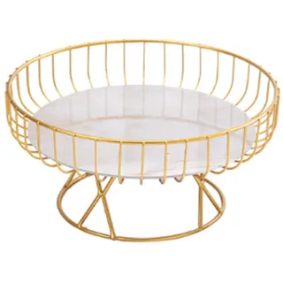 Greensen Obstschale Draht Metall Fruchtschale Dekorative Obst-und Gebäckschale Konfektschale Seicht Obstkorb Servierschale mit hoher Fuß für Gemüse, Obst, Snacks (Gold L)