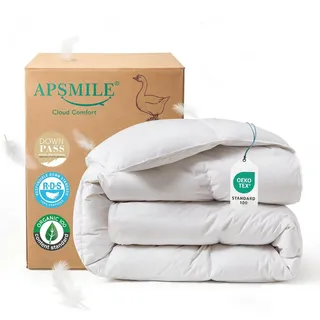 APSMILE Leichte Daunendecke 155x220 Sommer I 100% Baumwolle Bettdecke mit 50% Gänsedaunen & 50% Gänsefedern I Luxuriöse dünne Sommerdecke | Tierwohl Zertifiziert (DOWNPASS) | Oeko-TEX Klasse 1