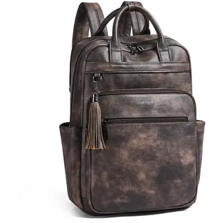 Shrrie Rucksack Damen, 15,6 Zoll Laptop Rucksack Leder Wasserdicht mit laptopfach, Computer-Rucksack für Arbeit Business Uni Reise Büro-Kaffee