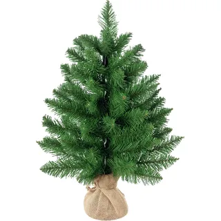 Homcom Weihnachtsbaum Tisch 0,6 m kleiner Christbaum Kunsttanne 70 Zweige Leinen PVC Zement Grün Ø35 x 60 cm für festliche Dekoration Aosom.de