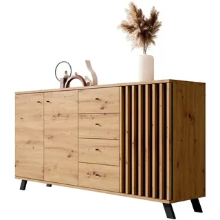 Newroom Sideboard Wildeiche Sideboard Modern Vintage - 160x85x40 cm (BxHxT) - Highboard Anrichte - [Barea.Three] Wohnzimmer Schlafzimmer Flur Esszimmer