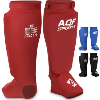 AQF Schienbeinschoner Kickboxen - CE UKCA SATRA Genehmigt Muay Thai Schienbeinschützer - Eva Gepolstert MMA Spannschützer Bein Unterstützung Fuß Shin Guard für Karate, Kampfsport (Rot, S)