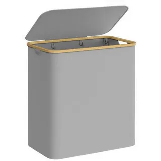Songmics Wäschekorb, mit Deckel, 3 Fächern, 150 L, herausnehmbarer, Griffe aus Bambus grau 150 l | 60 cm x 70.5 cm x 38.5 cm