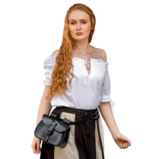 Leonardo Carbone® Damen Bluse Otilia | Kordelzug Dekolleté | Schulterfrei | Karneval, Halloween, Cosplay, LARP, Mittelalter, Tunika, Oberteil, Kostüm | 100% Baumwolle Weiß XL - XL