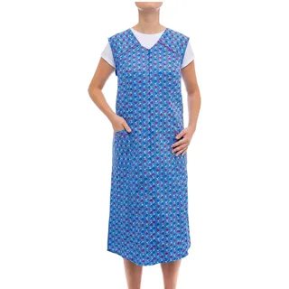 Tobeni Damen Kittelschürze lang mit Reissverschluss und Taschen ohne Arm 100% Baumwolle Farbe Design 11 Grösse 62 - 62