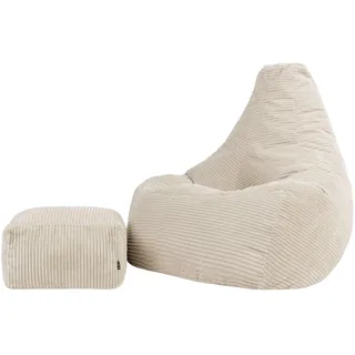 I.C.O.N. Icon Dalton XXL Sitzsack Cord mit Hocker, Beige, Gaming Sitzsack Erwachsene mit Füllung, Bean Bag, Cord Sessel, Lounge Sessel, Lounge Stuhl, Schlafzimmer, Wohnzimmer, Wohnzimmer Möbel