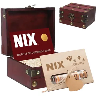 NIX Geschenk - Lustige Nix Geschenk Geburtstagsgeschenk für Männer Nichts Geschenk Schatzkiste Da Ist Nichts Drin Geburt Geschenkideen für Männer Frauen Weihnachten mit Karten&Reagenzglas Bast