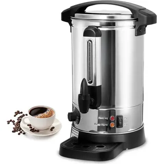 SWANEW Glühweinkocher Einkochautomaten 8 Liter aus Edelstahl mit Zapfhahn - Heißgetränkespender Glühweinkessel Glühweinautomat Glühweintopf e... - Silber