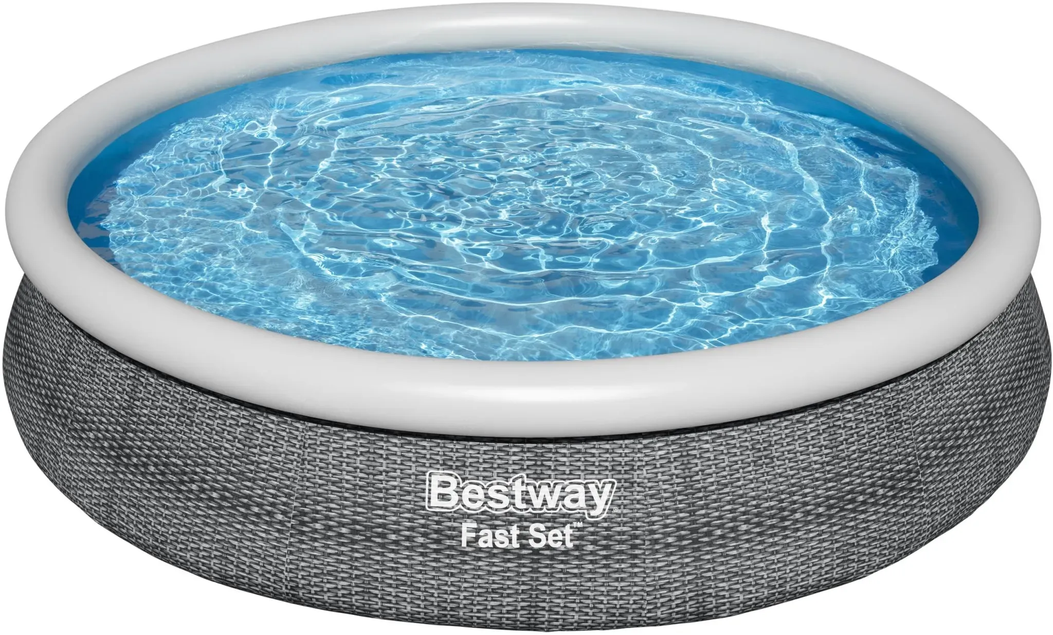 Bestway Fast Set Aufstellpool-Set mit Filterpumpe Ø 366 x 76 cm, Rattan-Optik (Schiefergrau), rund