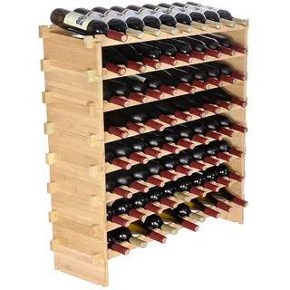 Vevor Weinregal Weinständer für 72 Flaschen, BambusßFlaschenregal mit 8 Fächern, Stapelbar Vintage Weinständer Metall für Keller, Bar, Lagerraum usw. Flaschenhalter Weinflaschenregal 80 kg Belastbar