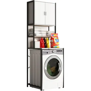 VCM Metall Überbauschrank Waschmaschine Maße: . 189 x B. 64 x T. 48 cm Seitenteile aus Metall Korpus und Rückwand aus Holz 1 große und 2 kleine Ablagen 2 Drehtüren - Edino