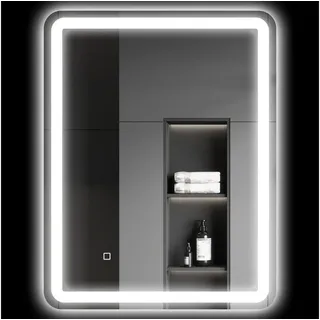 Homcom Badspiegel, 60 x 80 cm LED Spiegel mit Touch-Schalter, Memory-Funktion, Wandspiegel Beschlagfrei Lichtspiegel mit 3 Lichtfarben, Silber - Silber