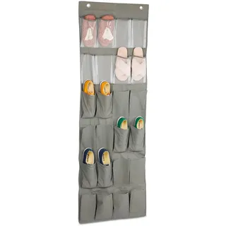 Relaxdays Schuhorganizer, 24 Fächer, Tür-Schuhregal hängend, HBT: 162x56x5 cm, Netz-& Stofffächer, Schuhhalter, grau