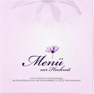 Hochzeit Menükarten selbst gestalten - Zarte Blumen in Lila - Violett | Wunderkarten.de