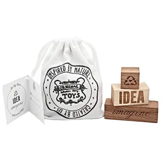 Woodenstory On My Mind: Imagine/Idea/... (FSC) Holzspielzeug Stofftasche Spielbausteine, aus FSC-zertifiziertem Holz hergestellt