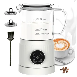casimhu 4 in 1 Milchaufschäumer Elektrisch und Milchwärmer, Automatische Milchschäumer für Heiß & Kalt, Elektrischer Milchaufschäumer Visuelles Glas, Schaum Maker für Kaffee, Latte, Cappuccino, Weiß