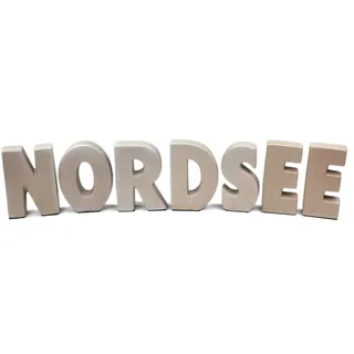 Schriftzug Wort NORDSEE, Buchstaben aus Keramik, Deko-Figur, Sand beige, 66x15x4cm
