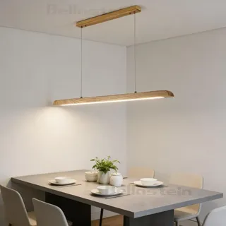 LED Hängelampe esstisch Dimmbar, Pendelleuchte Holz mit Fernbedienung, Moderne Linear design Hängeleuchte, Esstischlampe hängend Höhenverstellbar für Küche Büro Esszimmer Lampe (Holz, 130cm)