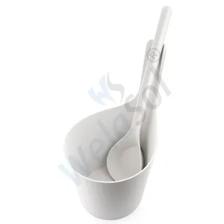 WelaSol Saunaset/Saunakübel mit Saunakelle/Aufgusseimer und Löffel in schöner Optik aus antibakteriellem Material/Farbe Weiß