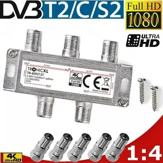 TronicXL 4fach BK Verteiler Premium TV Kabel Adapter Antennenverteiler Kabelfernsehen DVB-C Signalverteiler Anschluss