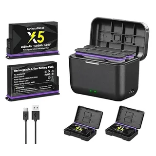 CITYORK 2-Slot Ladegerät und 2PCS 2850mAh Akku Kompatibel mit Insta360 X5, Sportkamera ErsatzAkku für Insta360 X5 Akku-Ladegerät-Kit Zubehör Mit LED-Anzeige und USB-Kabel Lange Laufzeit