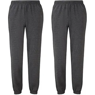 Doppelpack Fruit of the Loom Classic Elasticated Cuff Jog Pants, dunkelgrau meliert, L